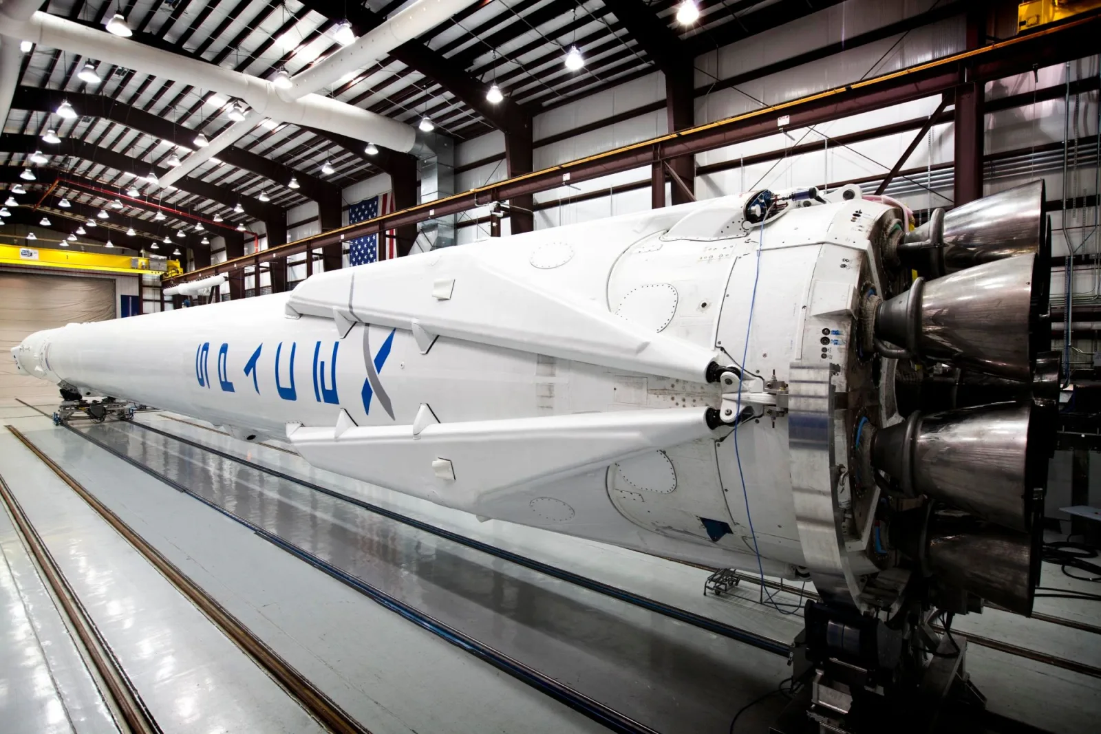 SpaceX Falcon 9 first stage in the hangar